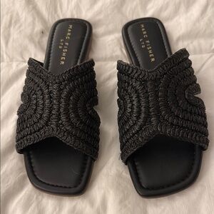 Marc Fisher Black Braided Slide Sandals